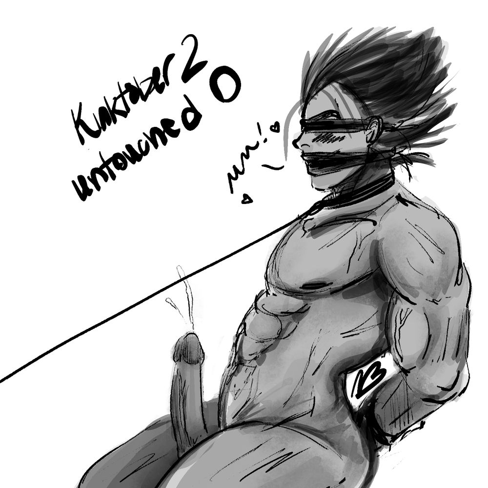 Fanart of Vegeta bound and collared and coming without being touched.