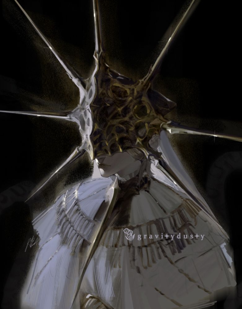 Dark colored painting of Gwyndolin from Dark Souls