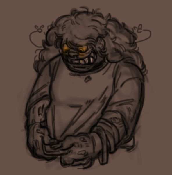 A digital sketch of the character Leigh from the videogame Look Outside. She is tugging at her shirt with a slight grin on her face as flies buzz over her stinking and rotting body.