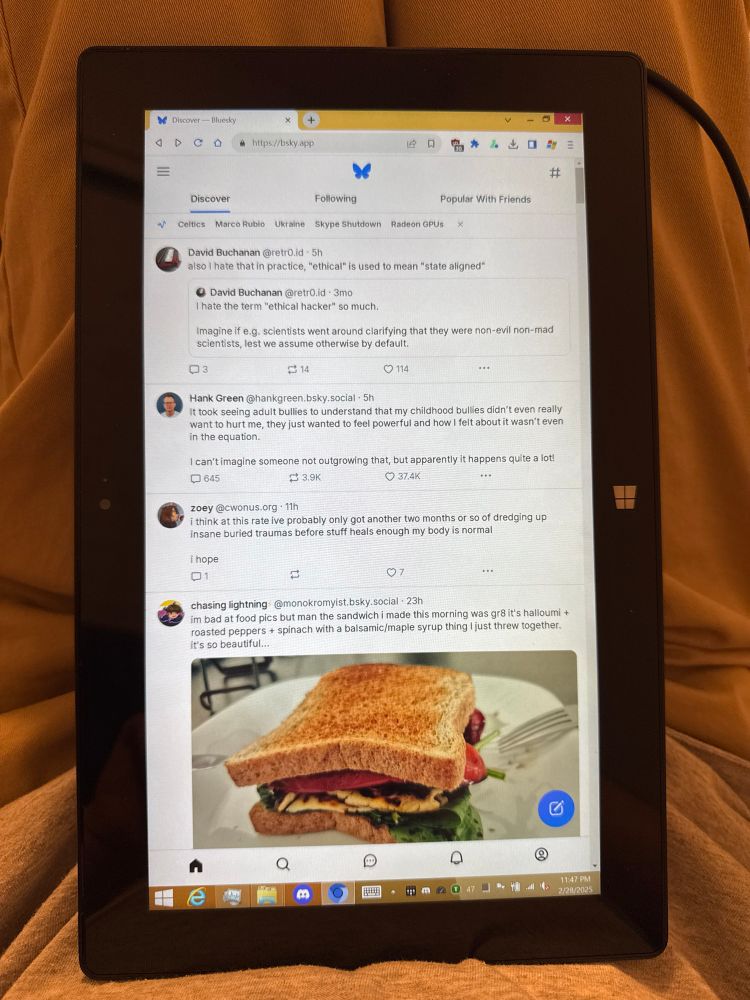 Bluesky on a Surface Pro 2 tablet PC running Windows 8.1 in vertical orientation