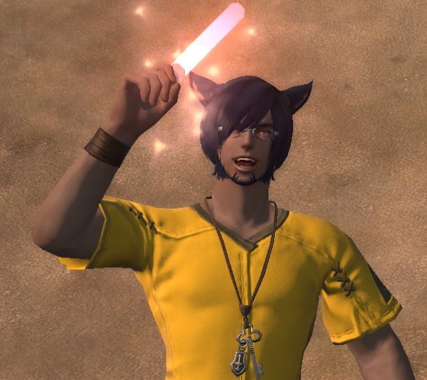 Innis Gwen'lyn, our esteemed host, waves a red glowstick 