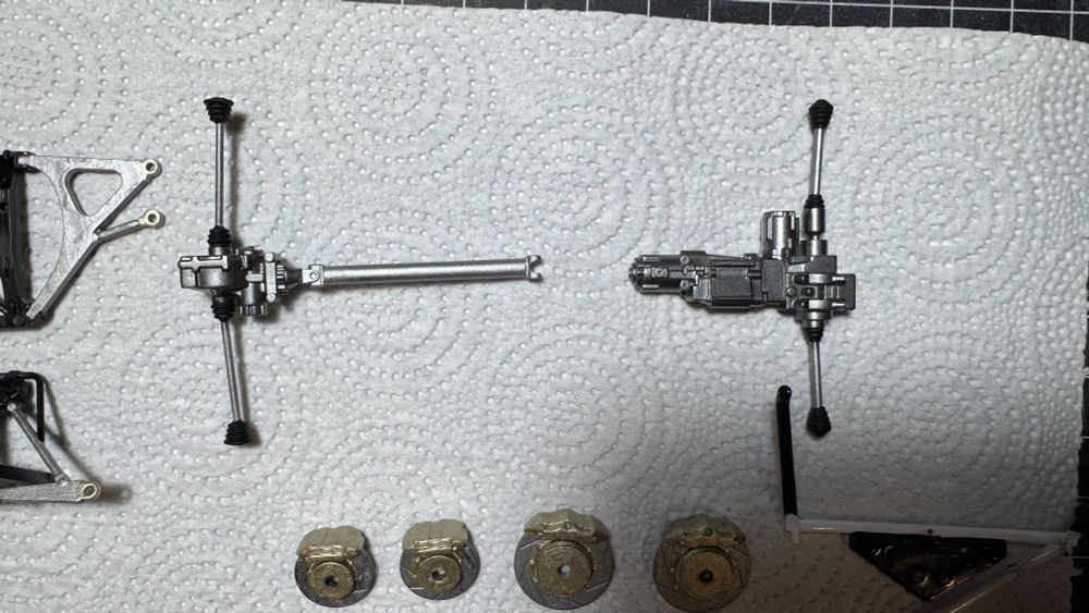 Painted parts of a Ford Focus WRC by Tamiya in 1:24 scale