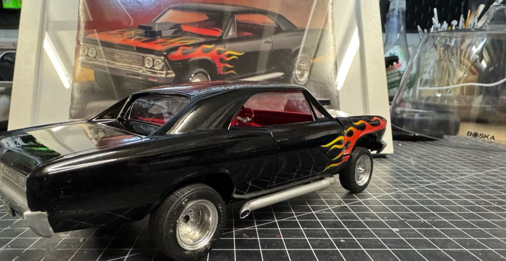 Finished model of a 1966 Malibu SS by Revell in 1:24 scale. 