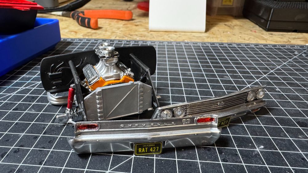 Parts of a 1966 Chevrolet Malibu SS by Revell in 1:24 scale. 