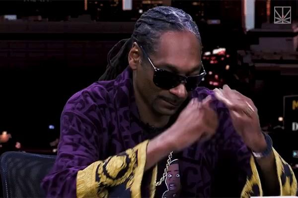 snoop dogg wearing sunglasses and a purple shirt with the letter m on it