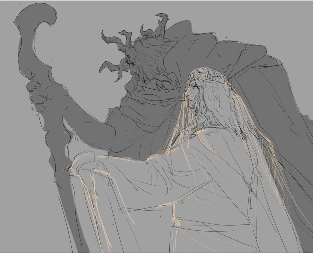 the Fell Omen and the Grace Given stand side by side
