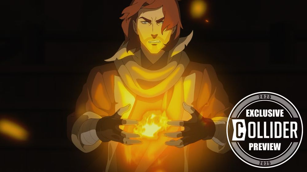 A dirty disheveled Wizard with red hair holds a sphere of flame between his hands