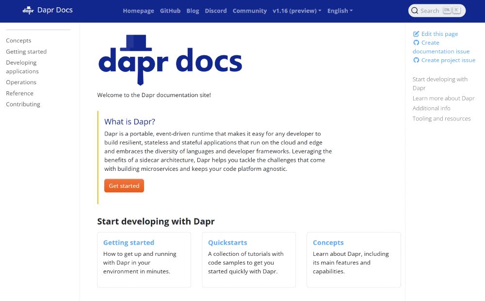 Dapr 1.16 preview docs website.