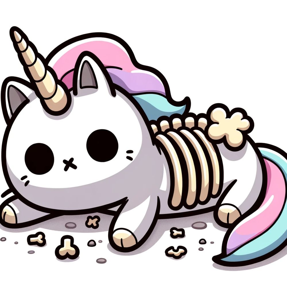 A pusheenicorn with a ribcage and spine enclosing its body