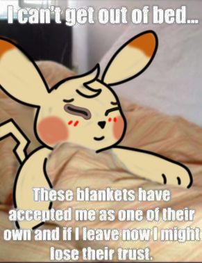 my pikachu oc, nenowchu, sleeping on a bed, redraw over a meme