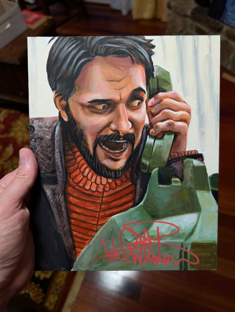 An animated cartoon man with a wild expression yelling into a green phone. A scene from Star Trek Prodigy