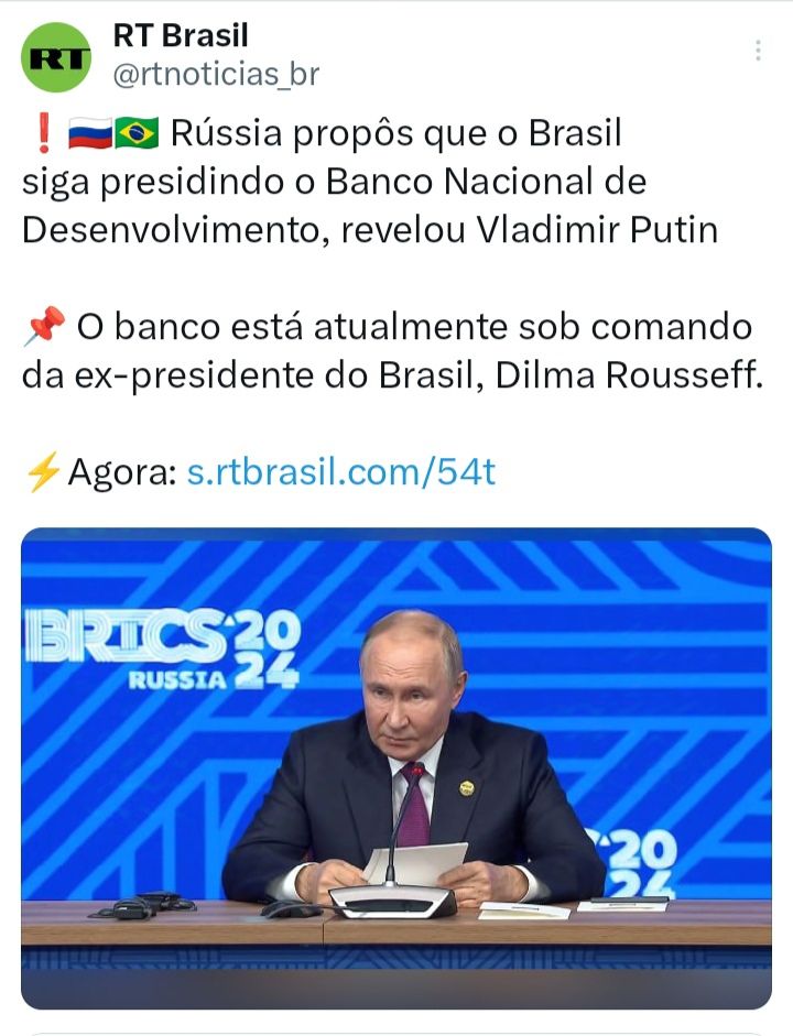 Rússia propôs que o Brasil siga na presidência do Banco dos BRICS 