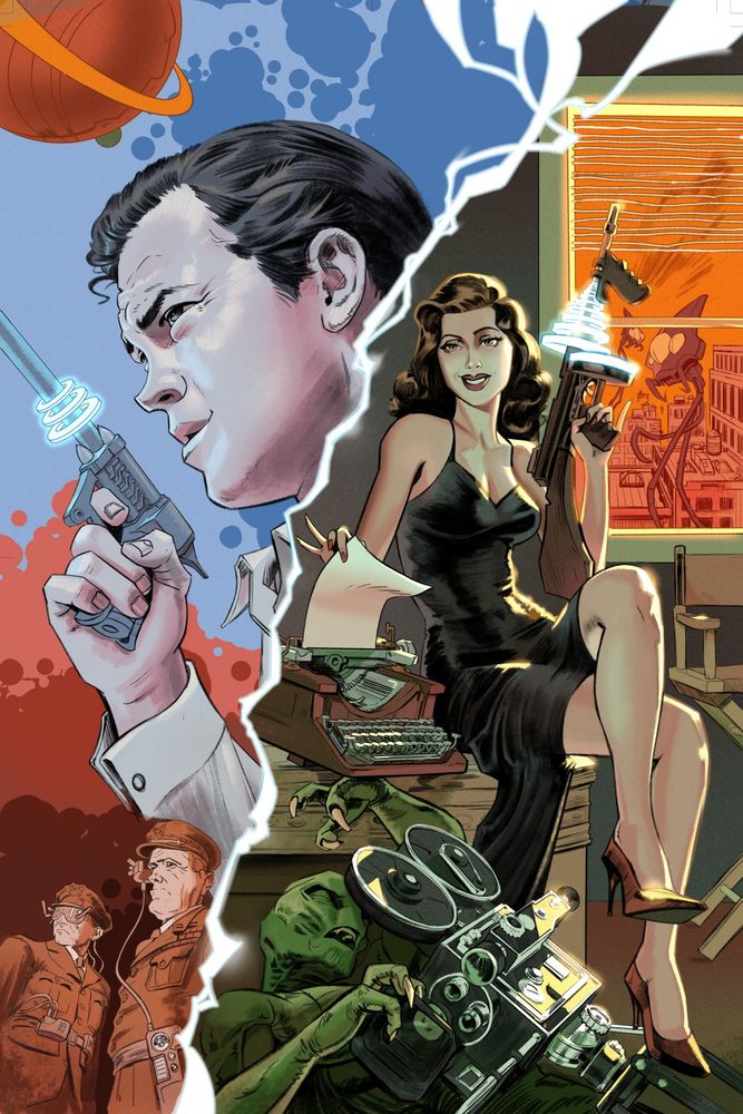 Vintage Sci-Fi Noir Cover for Milton Lawson's Orson Welles: Warrior of the Worlds comic book.