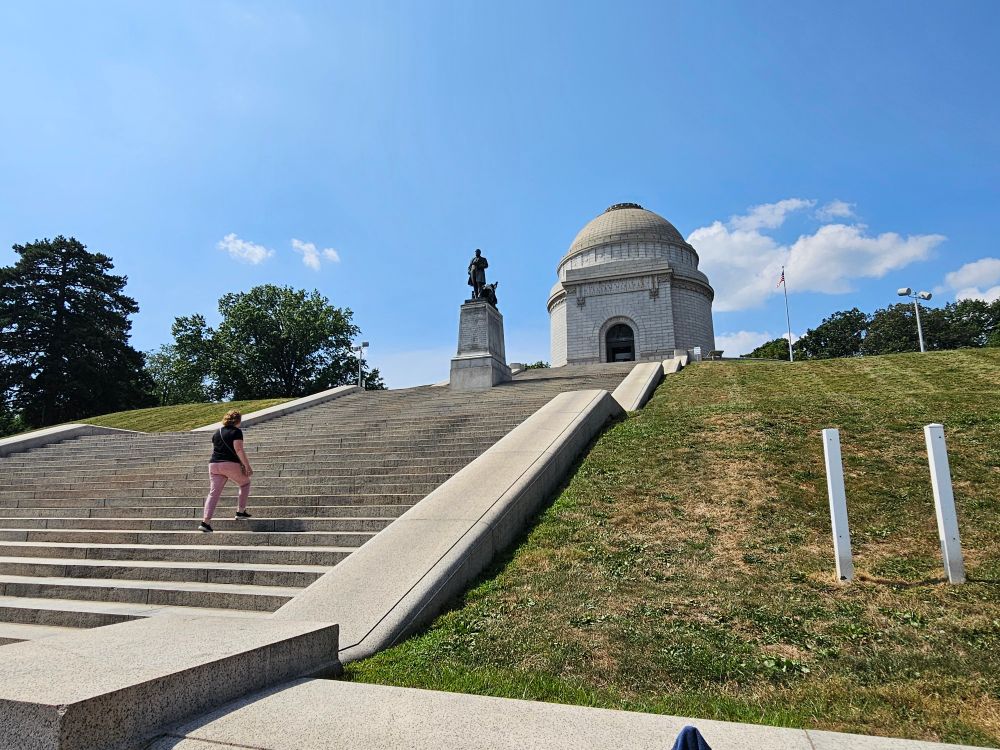 Scaling the steps, about 110 of them.