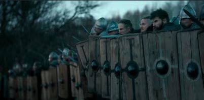 Viking-era Saxons form a shield wall. (The Last Kingdom)