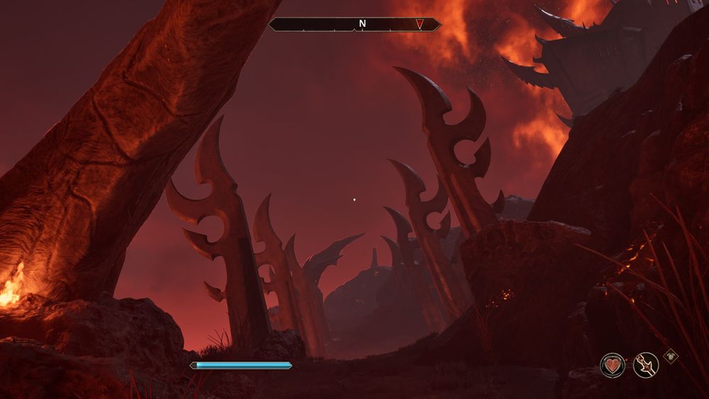 screenshot of Oblivion Remaster, inside the plane of Oblivion, showing architecture