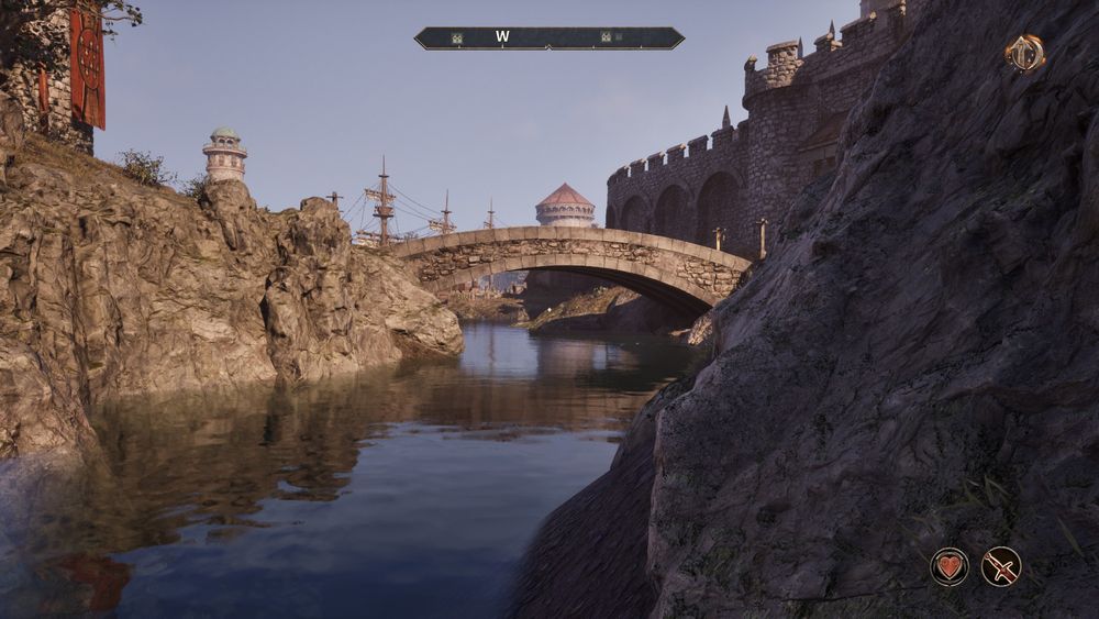 screenshot of Oblivion remastered of a bridge over a river