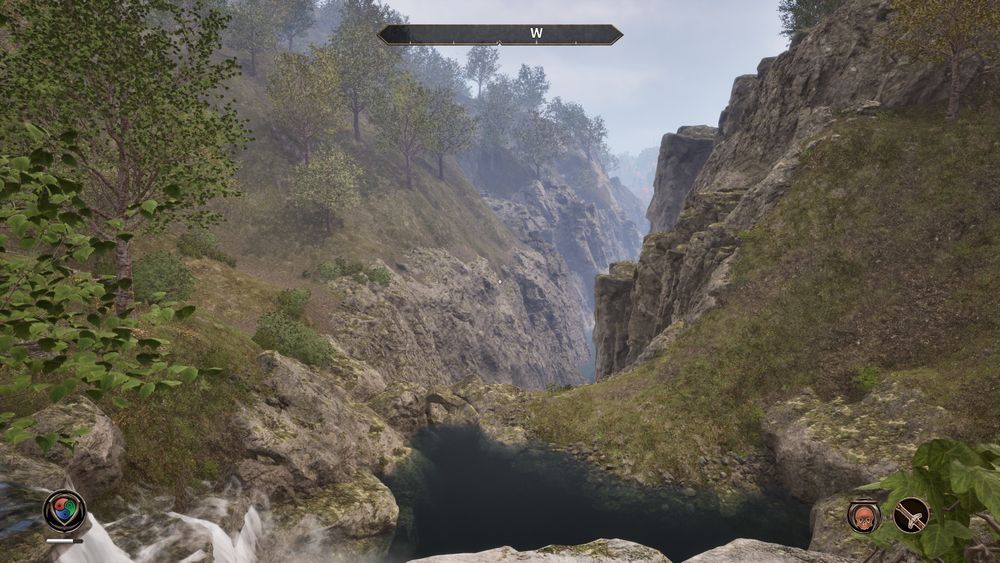 screenshot of Oblivion remastered showing a valley between two mountainous regions