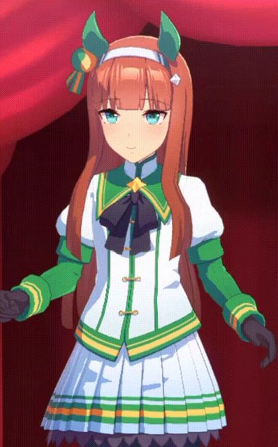 a girl in a green and white dress with horns