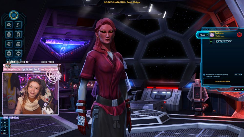 A screenshot of me in the character selection window with my level 5 character. I am in closet Star Wars cosplay ish. 