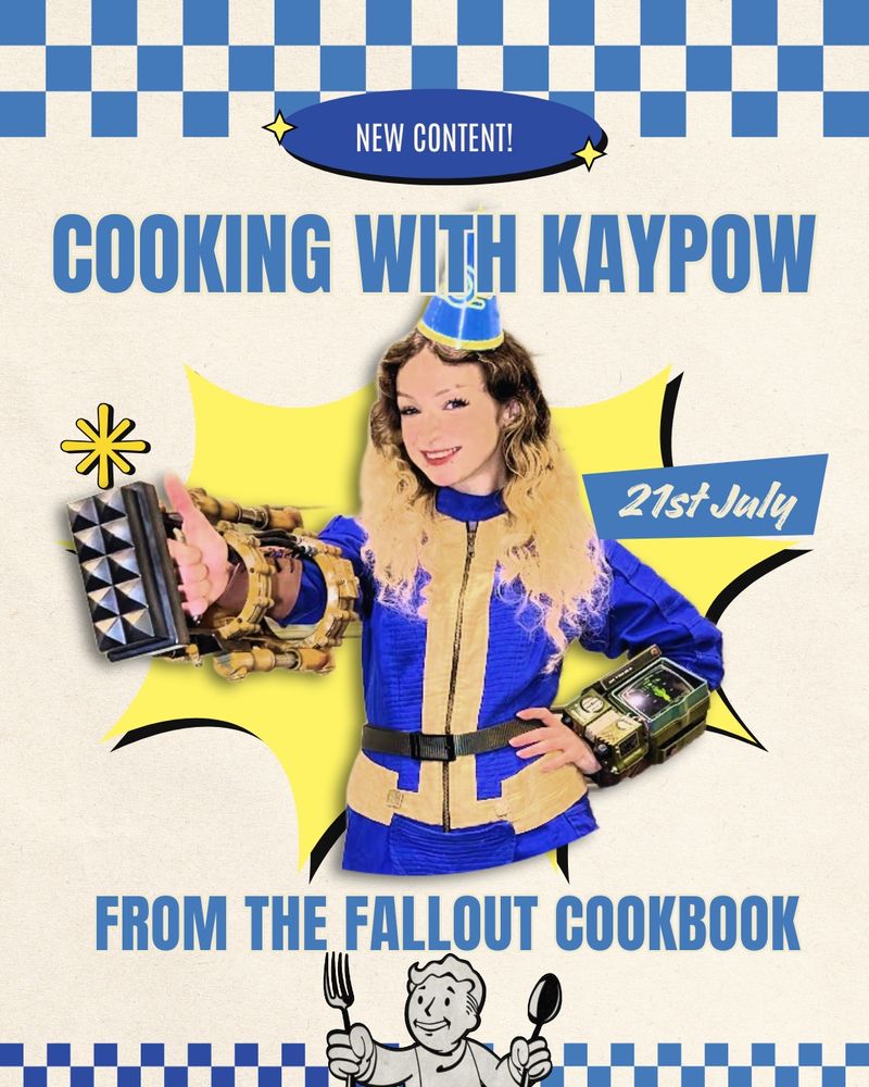 New content. Cooking With kayPOW! 21st July. From the Fallout Cookbook.

A picture of me in full Vault Suit in an old advert style.