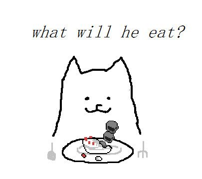The annoying dog sitting in front of a plate with the broken cake from chapter 1 on it
