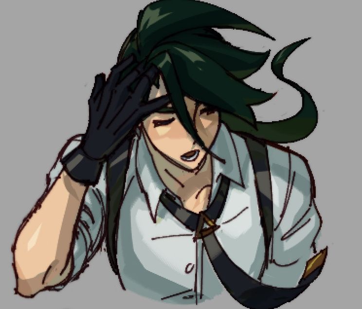 another drawing of rika pushing her bangs out of her face