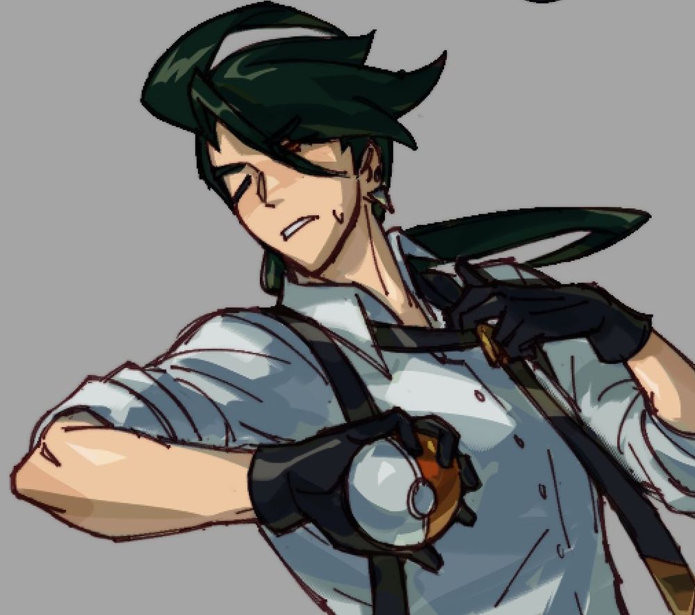 another drawing of rika leaning to the left and loosening her tie