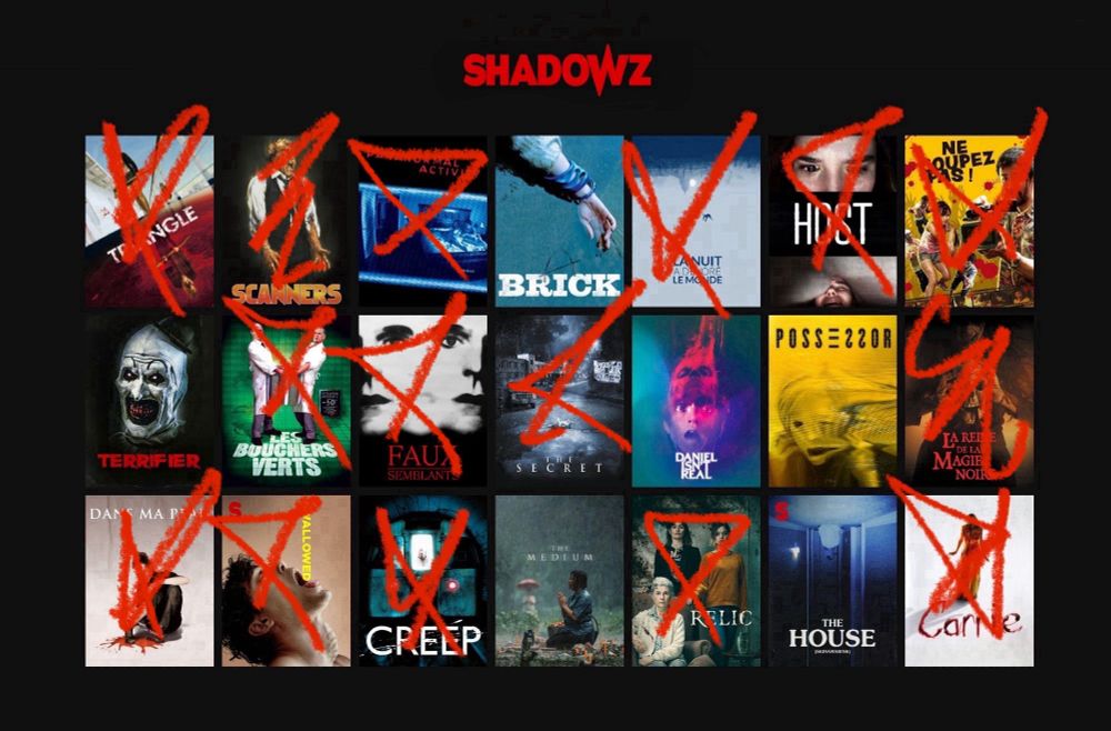 Ma liste de films d’horreur à regarder sur la plateforme Shadowz : 15 films vus sur 21.