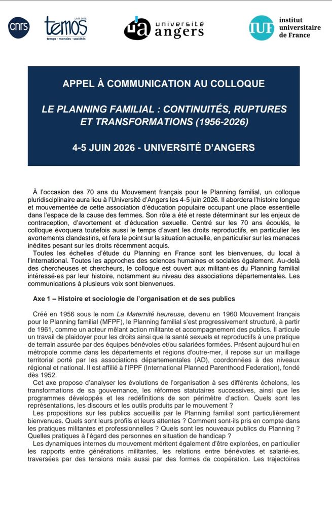 1ERE page de l'appel à communication dont le texte entier pour être trouvé en suivant le lien hypertexte 
