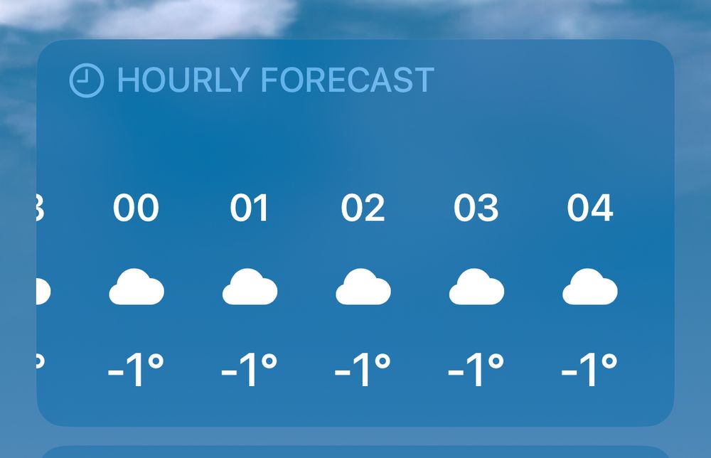 Apple weather screen grab showing -1c temperatures 