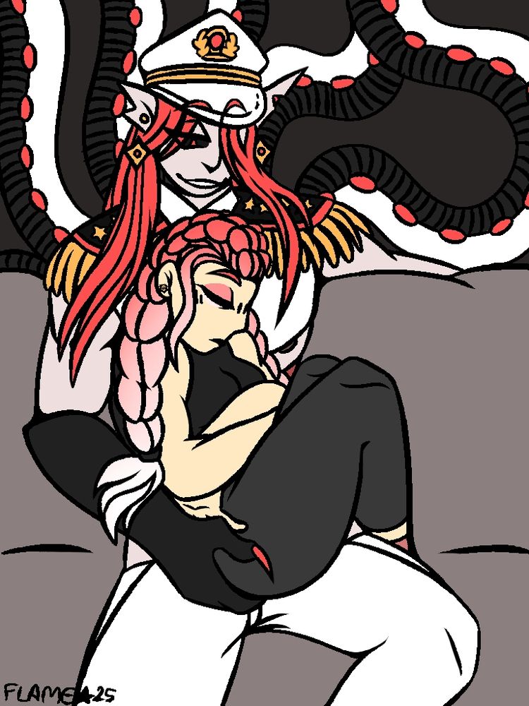 Normal ver //

After a while Kate finally had enough trust to let her guard around a 80+ yo sentient psychopathic military supercomputer Yankee, what a mix lol. Him being canonically collared here definitely helps for the safety of her, but he does eventually start to like her without the collar x3