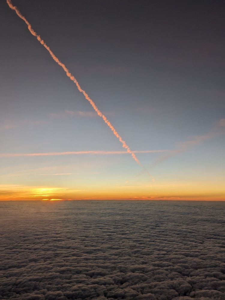 View of sky from a plane a colorful sunset over the clouds