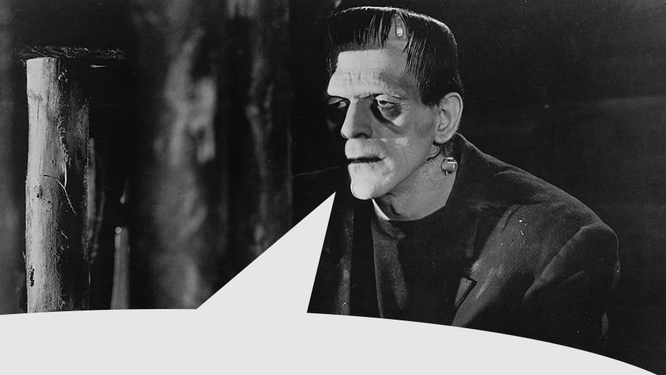 Frankenstein with speech bubble pointing to quoted tweet