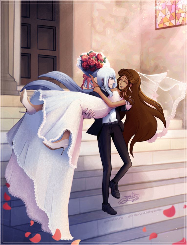 An illustration of @/rimoluna and Kite from Hunter X Hunter on their wedding day. God's favorite and most special yumeship 💕