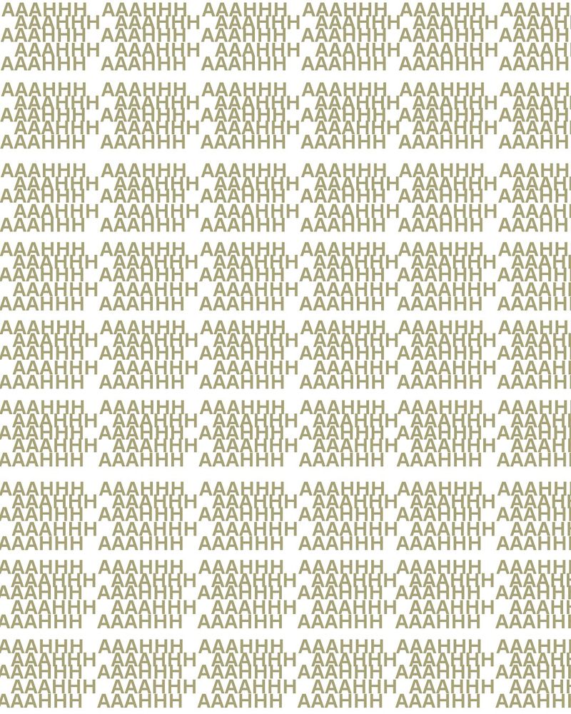 Der Ausruf „AAAHHH“ wird in einer Animation mit unzähligen olivgrünen Buchstaben auf weißem Hintergrund gezeigt 
