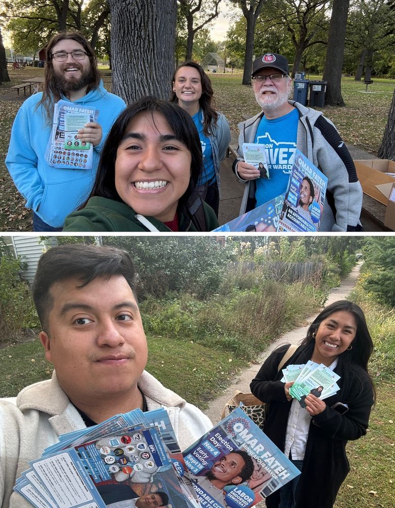 A photo of Team Chavez and Team Kay door knocking in the Longfellow neighborhood 