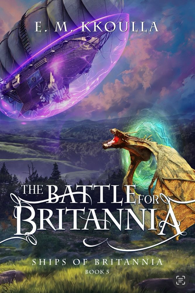 An airship is menaced by a dragon bursting out of s swirling portal.