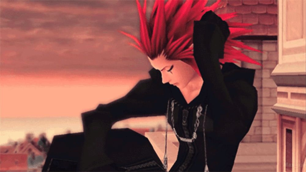 a cartoon character with red hair and black clothes