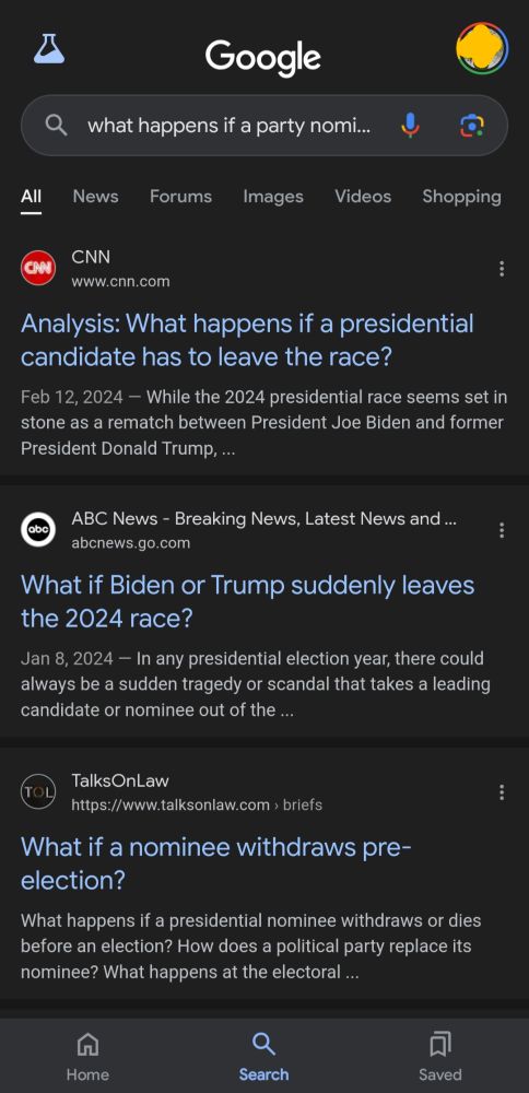 Google search results for "what happens if a party nominee drops out"