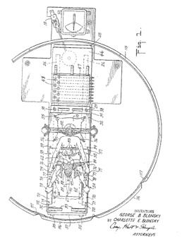 A complex design illustration of a hospital bed with a woman in labor strapped down. There's a big ring around it implying they swing the bed around at some speed to try and eject the baby with centrifugal force