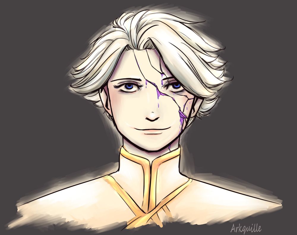 The character Nice from To Be Hero X, with cracks on his face full of purple Fear.