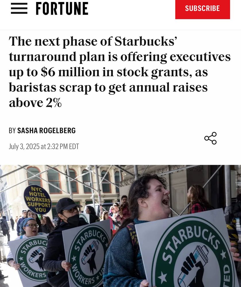 FORTUNE - "The next phase of Starbucks' turnaround plan is offering executives up to $6 million in stock grants, as baristas scrap to get annual raises above 2%"