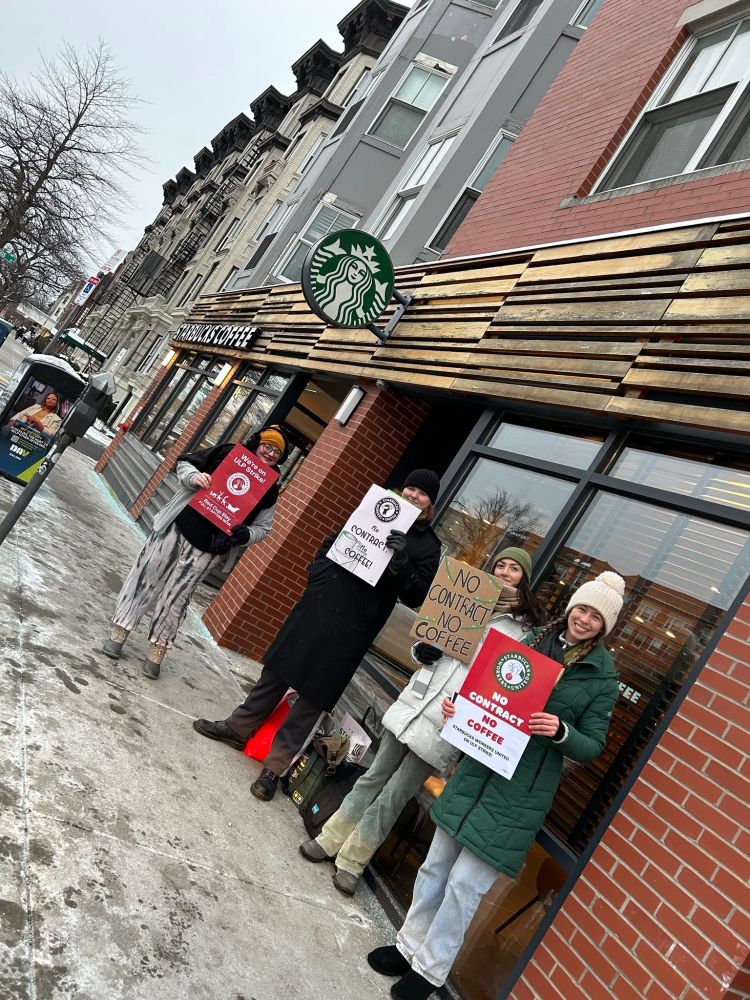 Picket line outside of a Starbucks in Boston