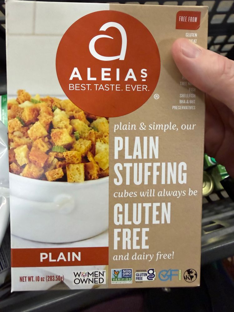 Box of Alecia’s.stuffing bread cubes 