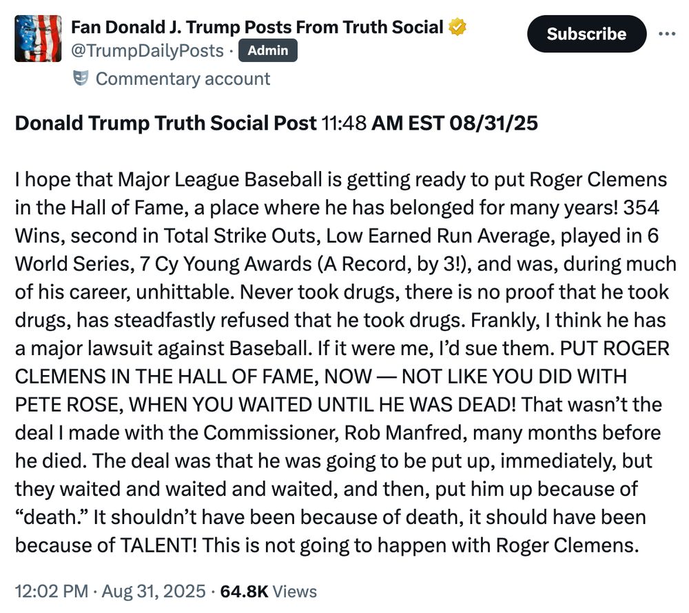 Trump Truth Social post: 