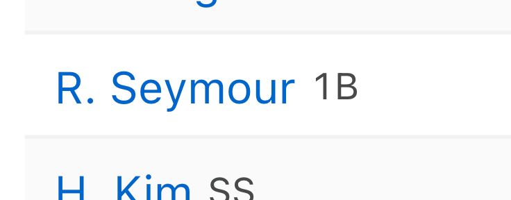 Box score listing Rays first baseman Bob Seymour as 