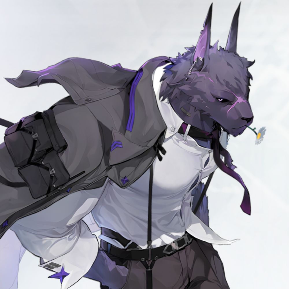 screenshot hugo from chaos zero nightmare, a sexy furry wolf dude wearing a dress shirt straining against his fat wolf tiddies
