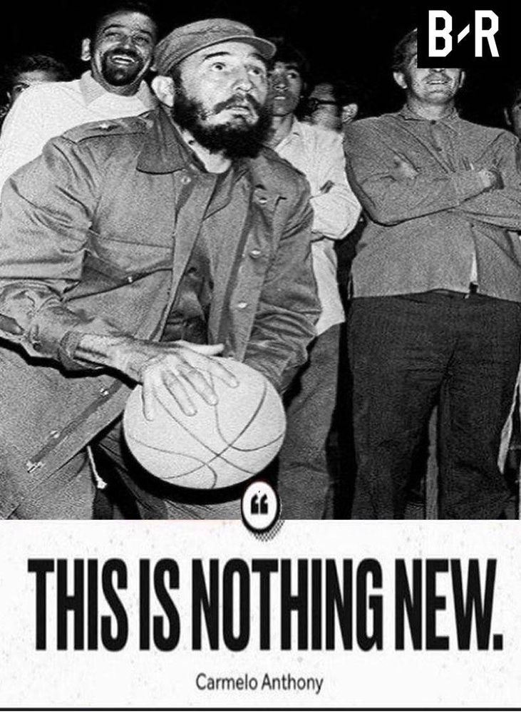 bleacher report-style edit of fidel castro holding a basketball with text reading "THIS IS NOTHING NEW."