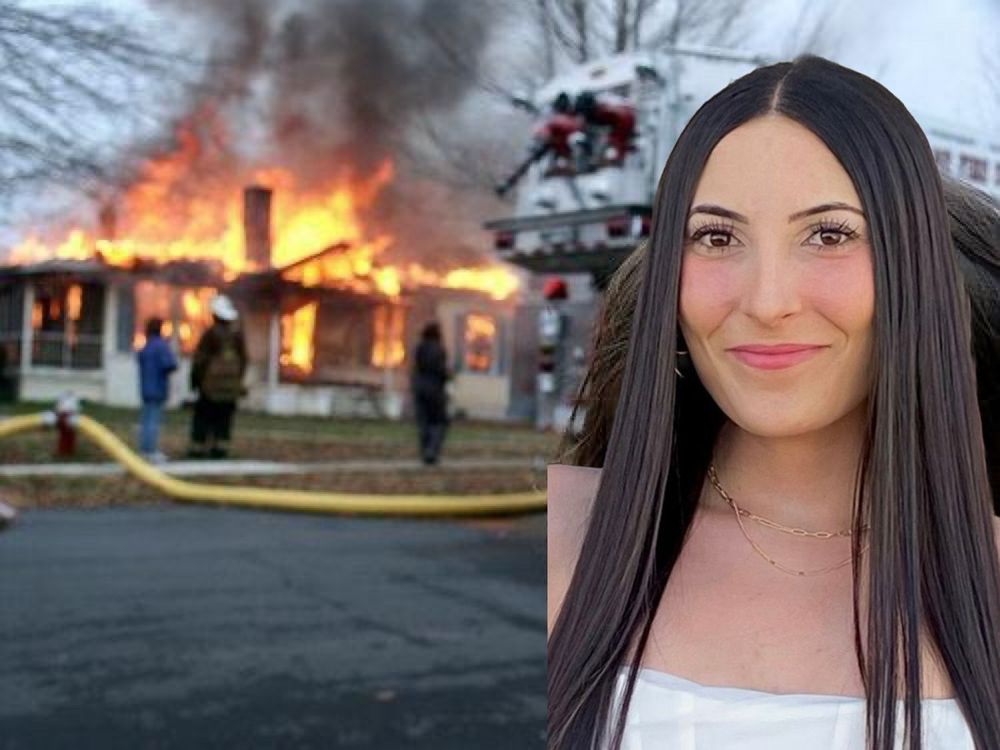  meme of me that dulce made with me in front of a house that is on fire. 